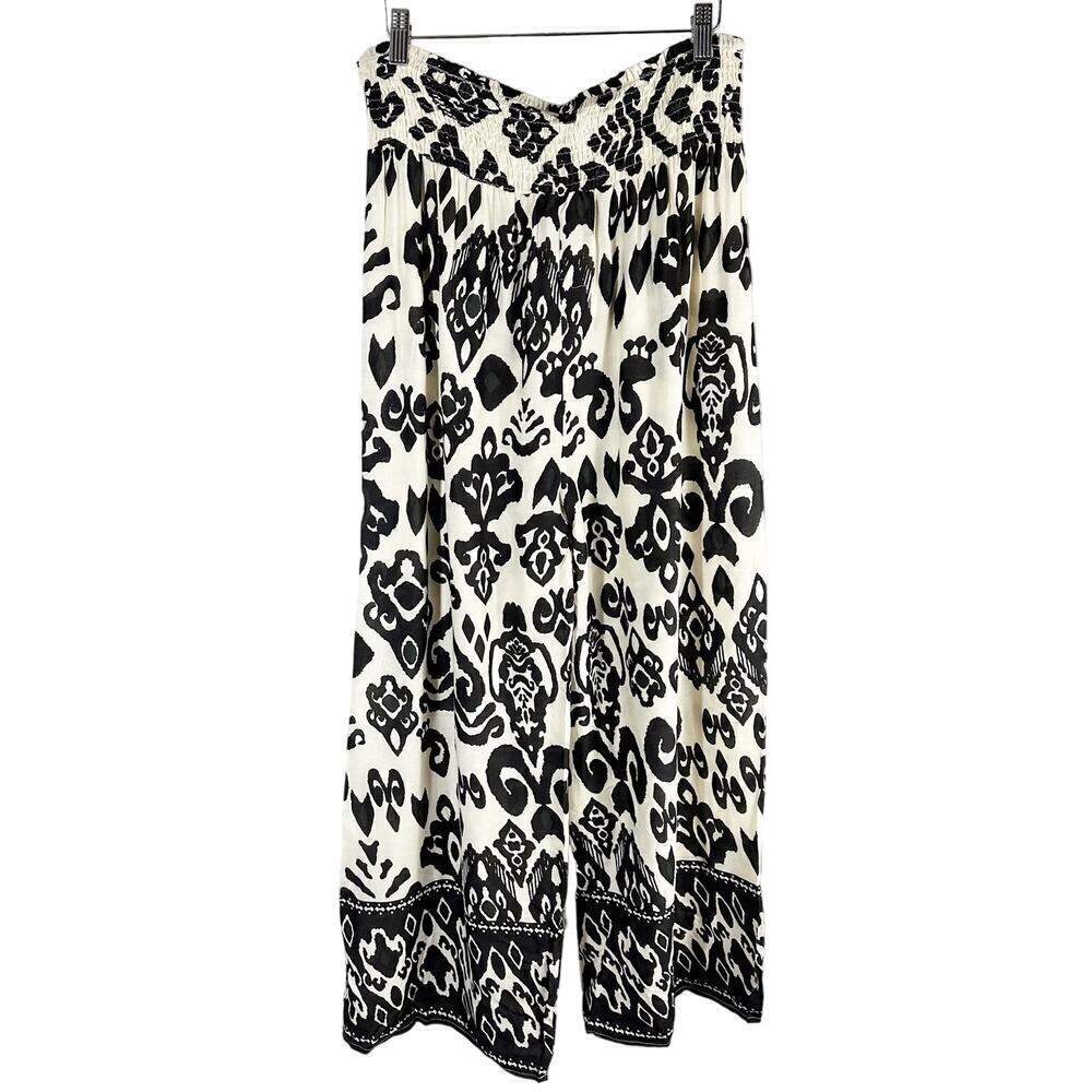 Boho Me Elastic Waist Wide Leg Casual Pants Ikat Print Size Medium